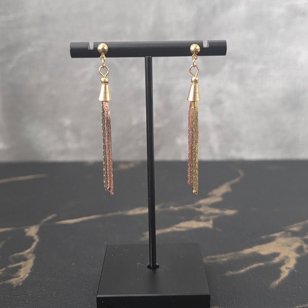 Vintage Tassel Drop Earrings Gold Rose Gold Silver Tone Snake Chain Fringe Post